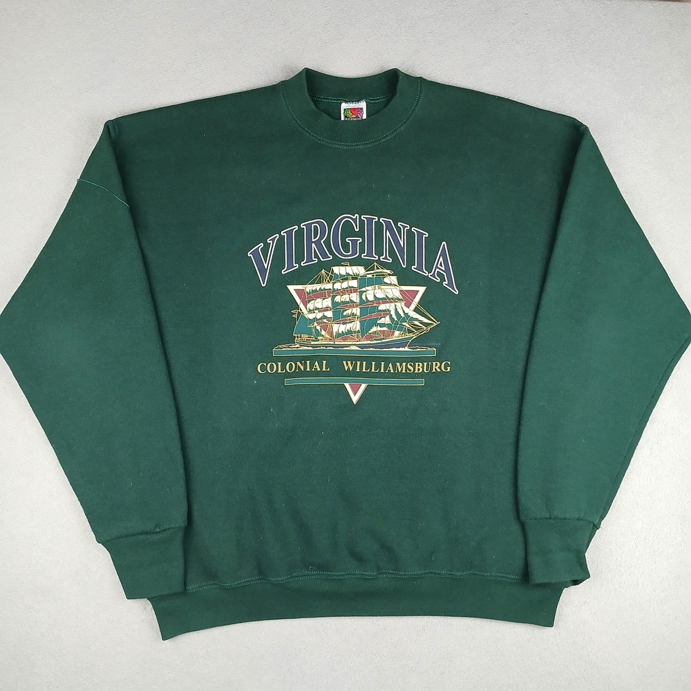 Virginia Colonial Williamsburg Fruit of the Loom Sweatshirt Mens XL Green 90s